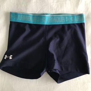 Under Armor Navy Booty Shorts w/ light blue band